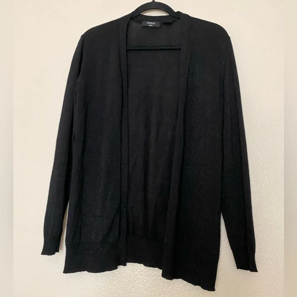 Verve Ami  Black Metallic Open Front Cardigan Size M